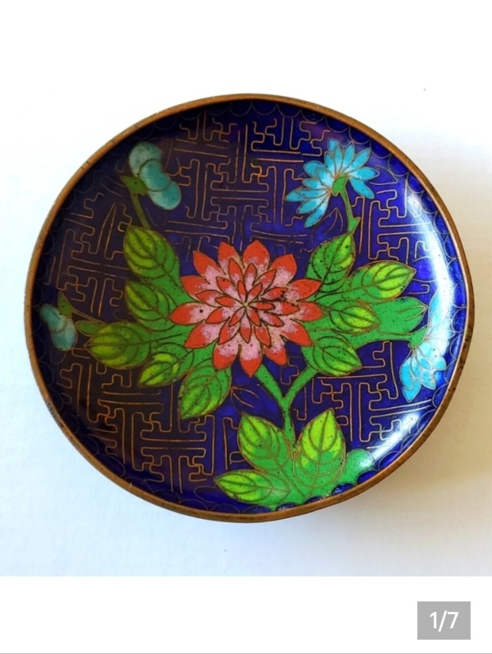 Antique floral cloisonne enamel small plate
